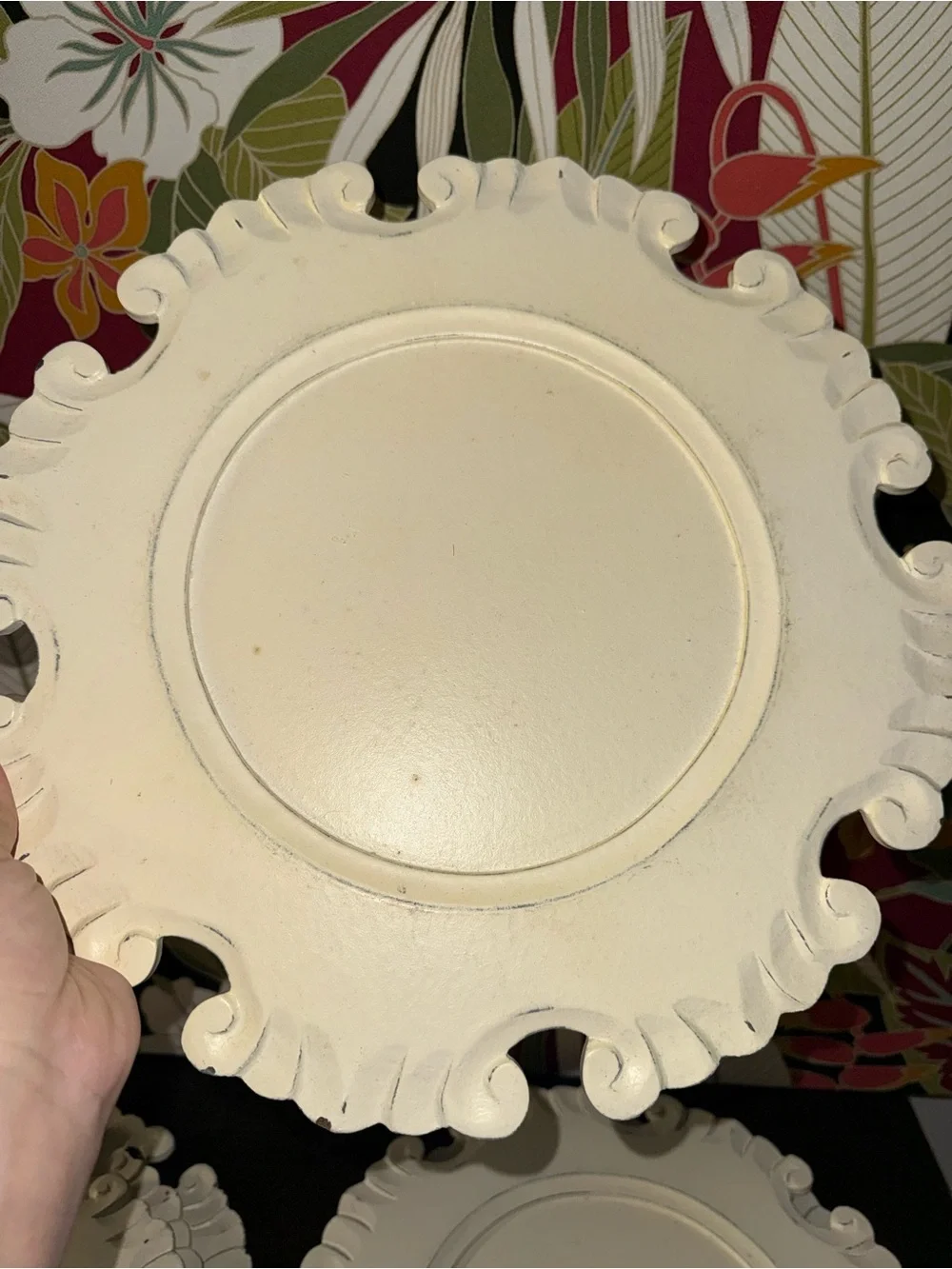 Antique white charger plates by Pier One